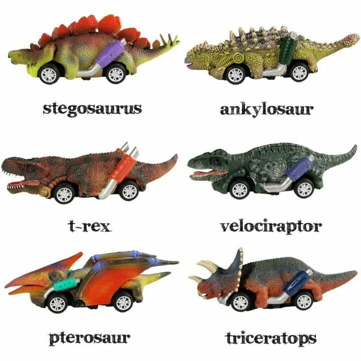 DINOBROS Pull Back Dinosaur Toy Cars - 6 Pack