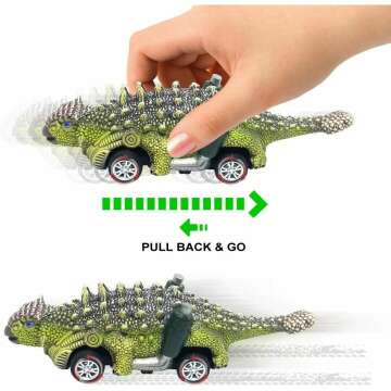 DINOBROS Pull Back Dinosaur Toy Cars - 6 Pack