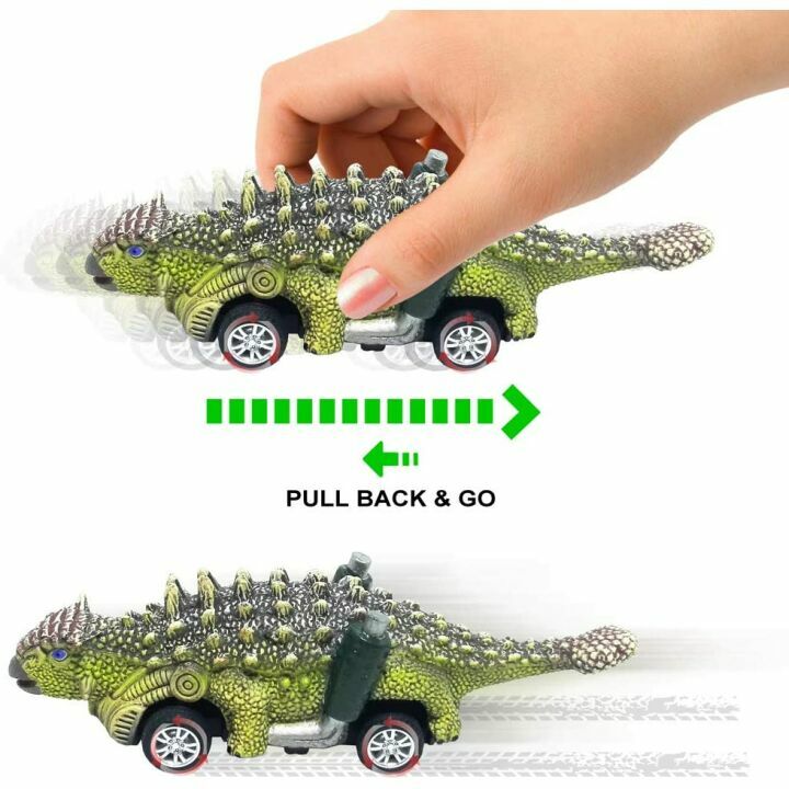 DINOBROS Pull Back Dinosaur Toy Cars - 6 Pack