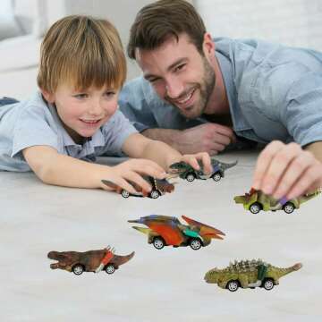 DINOBROS Pull Back Dinosaur Toy Cars - 6 Pack