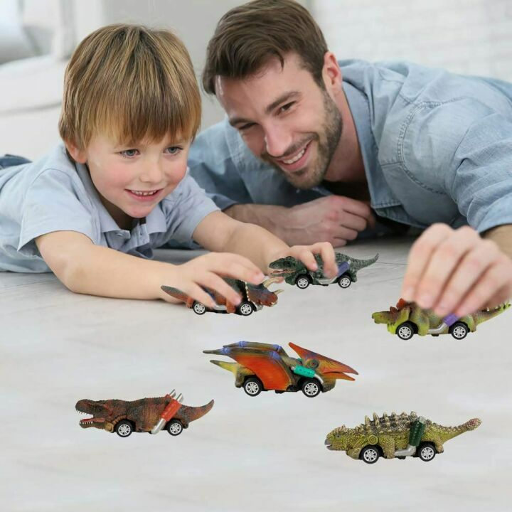 DINOBROS Pull Back Dinosaur Toy Cars - 6 Pack