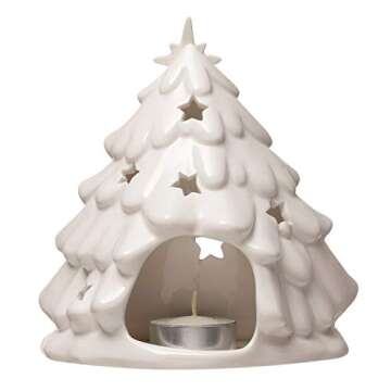 Creative Co-Op 5-3/4"L x 4" W x 5-3/4"H Stoneware Holy Family w/Tree & Cut-Outs, White