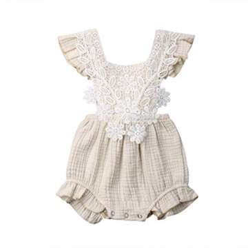 FUFUCAILLM Newborn Baby Romper Girls Floral Lace Tassel Cotton Outfit Ruffled Sleeveless Summer Clot...