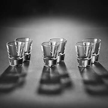 ELIVIA Shot Glass Set with Heavy Base, 1.2 oz Clear Glasses for Whiskey and Liqueurs (6 pack) - JM01