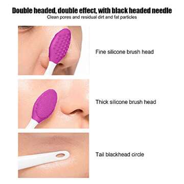 Silicone Nose Cleansing Brush, Silicone Exfoliating Lip Brush, Deep Cleaning Exfoliating Lip Brush with Double Sided, Facial Brush for Blackhead Cleanning, Lip Scrubs Exfoliator & Moisturizer(purple)