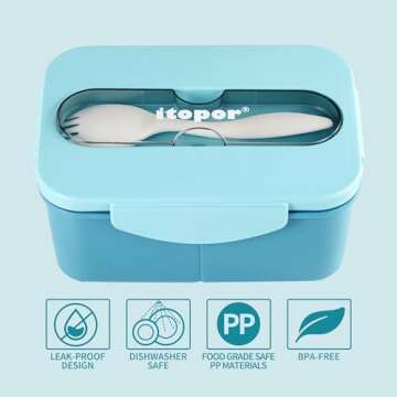 Itopor® Bento Box,Ideal Leak-Proof Lunch Box for Kids & Adults,Mom’s Top Choice,Kids Lunch Box No BPA & Chemical Dyes,Portable Lunch Box Kid,Durable Lunch Container for Family(Blue), PP168