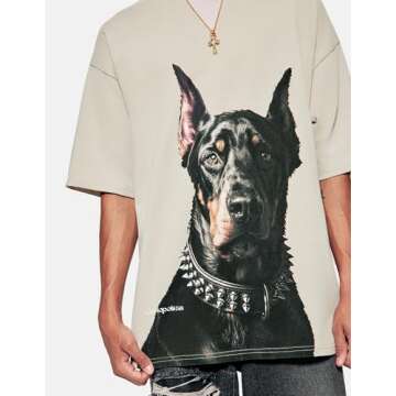Vamtac Mens Oversized Doberman Graphic Tees Shirt Casual Summer Tops Streetwear Aesthetic T-Shirt Unisex Beige L