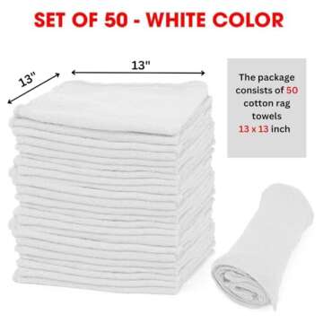 TALVANIA Shop Towels – Pack of 50 Reusable Cleaning Rags – Durable Quality Cotton – 13" x 13"?...