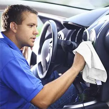 TALVANIA Shop Towels – Pack of 50 Reusable Cleaning Rags – Durable Quality Cotton – 13" x 13"– Machine Washable – Suitable for All Purposes (White)