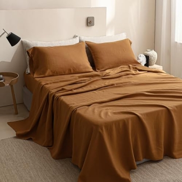 Simple&Opulence 100% Linen Sheets Queen Size Set, 4 Pcs Natural French Linen Bed Sheets, Breathable ...