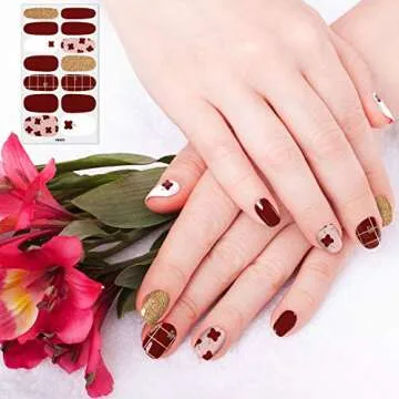 Maitys 224 Pieces 16 Sheets Full Nail Wraps Polish Stripes Nail Art Polish Stickers Self-Adhesive Decals with File Manicure Kit for Women DIY Art(Fresh Floral Series)