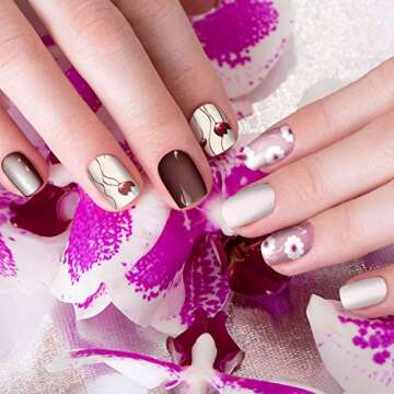 Maitys 224 Pieces 16 Sheets Full Nail Wraps Polish Stripes Nail Art Polish Stickers Self-Adhesive Decals with File Manicure Kit for Women DIY Art(Fresh Floral Series)