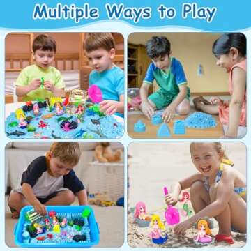 Tcvents Sensory Bins, Ocean Mermaid Sensory Bin Toys Sand Box for Kids Ages 3 4 5 6 7 8 9 Include 2.64lbs Magic Sand, 6 Castle Mould, 4 Mermaids, 30 Sea Animals- Toddlers Play Sand Art Kits