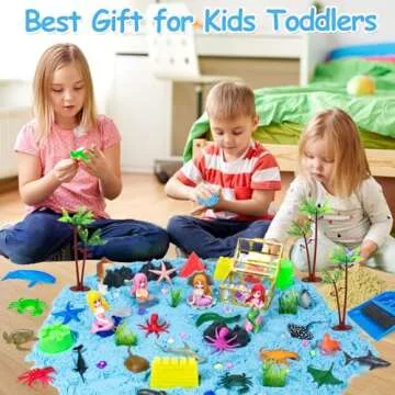 Tcvents Sensory Bins, Ocean Mermaid Sensory Bin Toys Sand Box for Kids Ages 3 4 5 6 7 8 9 Include 2.64lbs Magic Sand, 6 Castle Mould, 4 Mermaids, 30 Sea Animals- Toddlers Play Sand Art Kits
