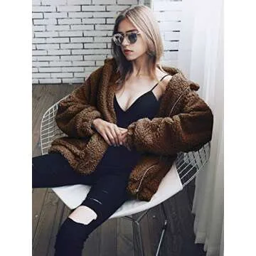 PRETTYGARDEN Women's Fashion Long Sleeve Lapel Zip Up Faux Shearling Shaggy Oversized Coat Jacket For Warm Winter