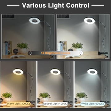 DLLT Dimmable Clip on Light, 48 LED USB Book Reading Light, Color Changeable Night Light Clip on for Desk, Bed Headboard, Makeup Mirror, Dorm Room, Computer, Piano Lighting, 15 Brightness (Black)