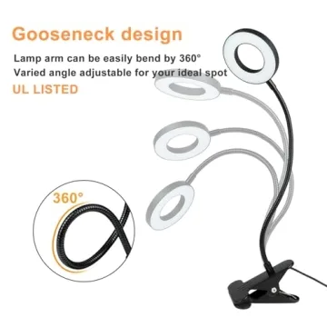 DLLT Dimmable Clip on Light, 48 LED USB Book Reading Light, Color Changeable Night Light Clip on for Desk, Bed Headboard, Makeup Mirror, Dorm Room, Computer, Piano Lighting, 15 Brightness (Black)