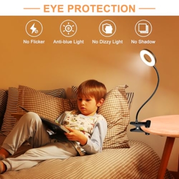 DLLT Dimmable Clip on Light, 48 LED USB Book Reading Light, Color Changeable Night Light Clip on for Desk, Bed Headboard, Makeup Mirror, Dorm Room, Computer, Piano Lighting, 15 Brightness (Black)