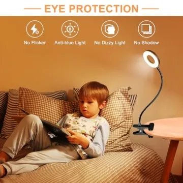 DLLT Dimmable Clip on Light, 48 LED USB Book Reading Light, Color Changeable Night Light Clip on for Desk, Bed Headboard, Makeup Mirror, Dorm Room, Computer, Piano Lighting, 15 Brightness (Black)