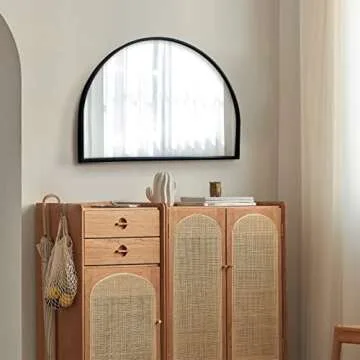 WAMIRRO Minimalist Black Arched Mirror,Window Pane Farmhouse Wall Mirrors Decor for Wall Mounted,28"X20"