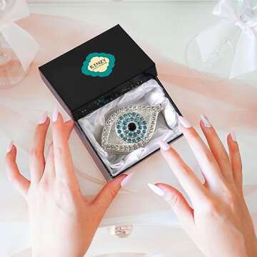 KENZY GIFTS Evil Eye Jewelry Box - Handmade Gold Keepsake Box with Magnetic Closure & Crystals - Dec...
