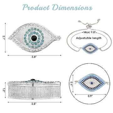 KENZY GIFTS Evil Eye Jewelry Box - Handmade Gold Keepsake Box with Magnetic Closure & Crystals - Decorative Storage for Bracelets, Necklaces, Boho Home Decor