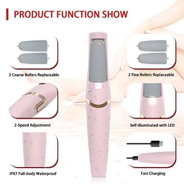 Electric Foot Callus Remover, Foot File, Rechargeable Foot File Set with 4 Different Roller Heads, P...
