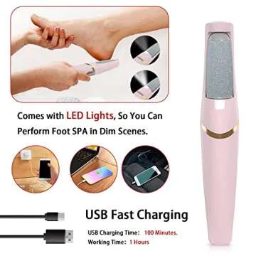 Electric Foot Callus Remover, Foot File, Rechargeable Foot File Set with 4 Different Roller Heads, Professional Pedicure Tools to Remove Cracked Heels and Dead Skin, for Feet Hands Spa