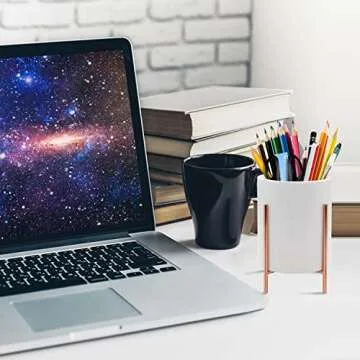 Pen Cup for Desk, Rose Gold Pencil Cup for Girls Women Durable Ceramic Multi-Purposed Desk Organizer Makeup Brush Holder for Office, Classroom, Home, Rose Gold 4.7 * 3.15inch