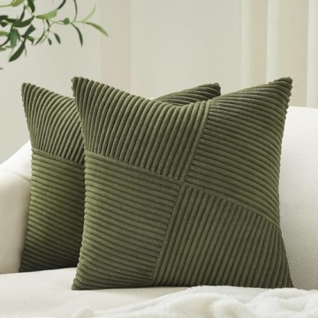 Topfinel Olive Green Decorative Throw Pillow Covers 20x20 Inches, Soft Corduroy, Boho Home Decor