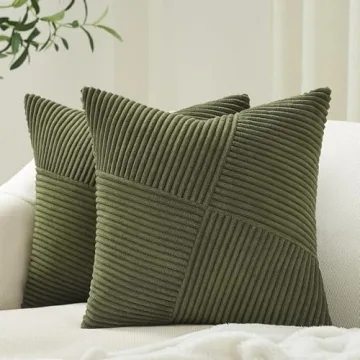 Topfinel Olive Green Decorative Throw Pillow Covers 20x20 Inches, Soft Corduroy, Boho Home Decor