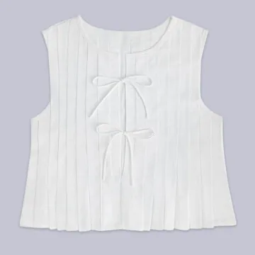 Women Summer Linen Tank Tops Coquette Bow Tie Front Top Shirt Vest Babydoll Ruffle Tops Cute Shirts Aesthetic Clothes (White,Medium)