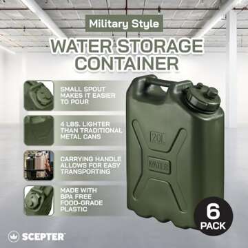Scepter BPA Durable 5 Gallon 20 Liter Portable Military Water Storage Container for Camping, Outdoor...