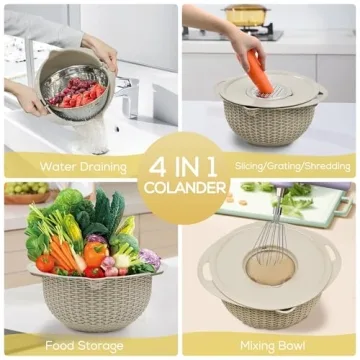 Multifunctional 4-1 Colander Mixing Bowl Set for Kitchen