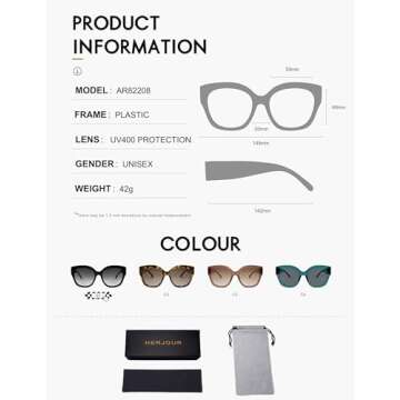 HERJOUR Square Retro Trendy Sunglasses Womens Mens 90s Classic Vintage Sun Glasses AR82208