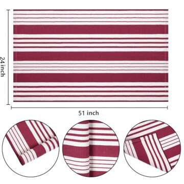 Red and White Striped Rug 24'' x 51''Outdoor Front Porch Rug Hand-Woven Machine Washable Indoor/Outd...