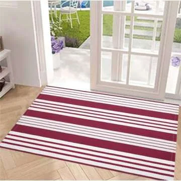 Stylish Black and White Striped Outdoor Rug 24'' x 51''