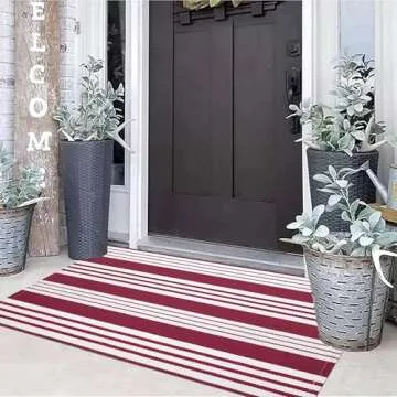 Stylish Black and White Striped Outdoor Rug 24'' x 51''