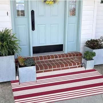 Stylish Black and White Striped Outdoor Rug 24'' x 51''