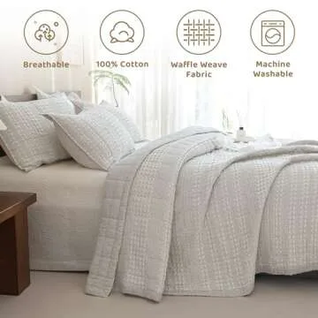 Sanracie 100% Cotton Oversized King Bedspread(128"x120"),Khaki Waffle Quilt Set 3Pcs Soft Lightweight Extra Large King Quilt Bedding Set,Farmhouse Coverlet Quilt Set Shabby Vintage Chic Bedding Set
