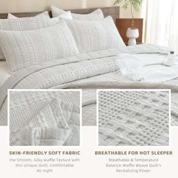 Sanracie 100% Cotton Oversized King Bedspread(128"x120"),Khaki Waffle Quilt Set 3Pcs Soft Lightweight Extra Large King Quilt Bedding Set,Farmhouse Coverlet Quilt Set Shabby Vintage Chic Bedding Set