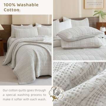 Sanracie 100% Cotton Oversized King Bedspread(128"x120"),Khaki Waffle Quilt Set 3Pcs Soft Lightweight Extra Large King Quilt Bedding Set,Farmhouse Coverlet Quilt Set Shabby Vintage Chic Bedding Set
