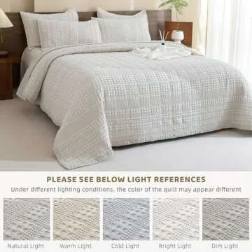 Sanracie 100% Cotton Oversized King Bedspread(128"x120"),Khaki Waffle Quilt Set 3Pcs Soft Lightweight Extra Large King Quilt Bedding Set,Farmhouse Coverlet Quilt Set Shabby Vintage Chic Bedding Set