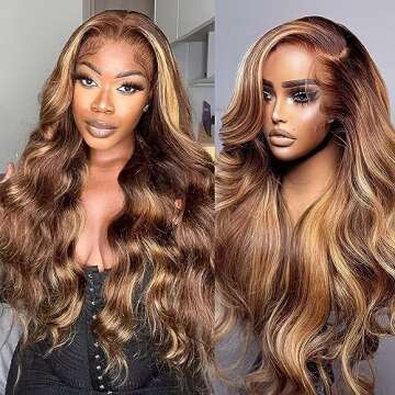 Maxine 28 Inch 13x4 Ombre Highlight Lace Front Wig Human Hair Colored 4/27 Body Wave Brazilian Highl...
