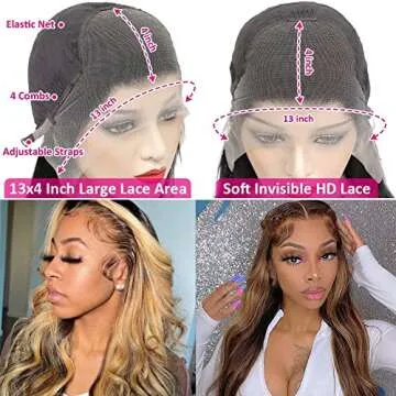 Maxine 28 Inch 13x4 Ombre Highlight Lace Front Wig Human Hair Colored 4/27 Body Wave Brazilian Highlight Ombre Human Hair Wigs for Black Women Lace Frontal Wigs 180 Density Pre Plucked 10A