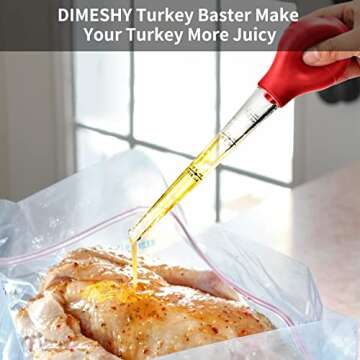 DIMESHY Turkey Baster Food Grade for Cooking & Basting, Detachable Round Bulb, Baster Cooking Good for Meat Poultry Beef Chicken, with Cleaning brush, inject needle, Basting brush(red)