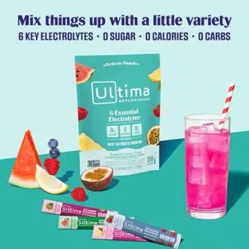 Ultima Replenisher Daily Electrolyte Powder Drink Mix – Tropical Variety, 20 Stickpacks – Hydration Packets with 6 Electrolytes and Minerals – Keto Friendly, Non-GMO and Sugar-Free