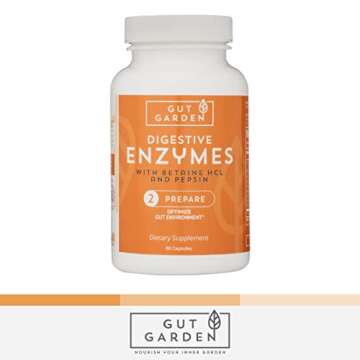 Gut Garden Digestive Enzymes with Betaine HCL and Pepsin for Digestive Gut Health, Soy Free, Gluten Free - Bloating, Gas, Constipation, and Acid Aid - 90 Capsules