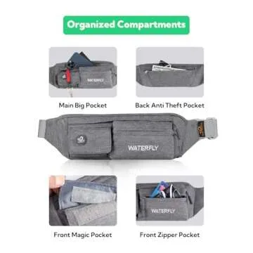 Waterfly Slim Soft Polyester Water Resistant Waist Bag Pack for Man Women Outdoors Running Climbing Carrying iPhone 5 6 Plus Samsung S5 S6 (Gray)