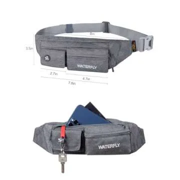 Waterfly Slim Soft Polyester Water Resistant Waist Bag Pack for Man Women Outdoors Running Climbing Carrying iPhone 5 6 Plus Samsung S5 S6 (Gray)